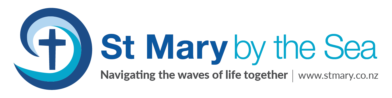 St Mary by the Sea - vertical Logo - wave logo with a cross in it - St Mary by the Sea below